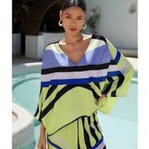 Ador Satin V Neck Geometric Print Poncho Blouse ** SZ XL